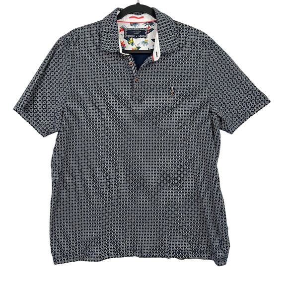 TED BAKER 6 Women's Short Sleeve Navy Blue Preppy Golf Polo Shirt Geometric Prep - Picture 2 of 12